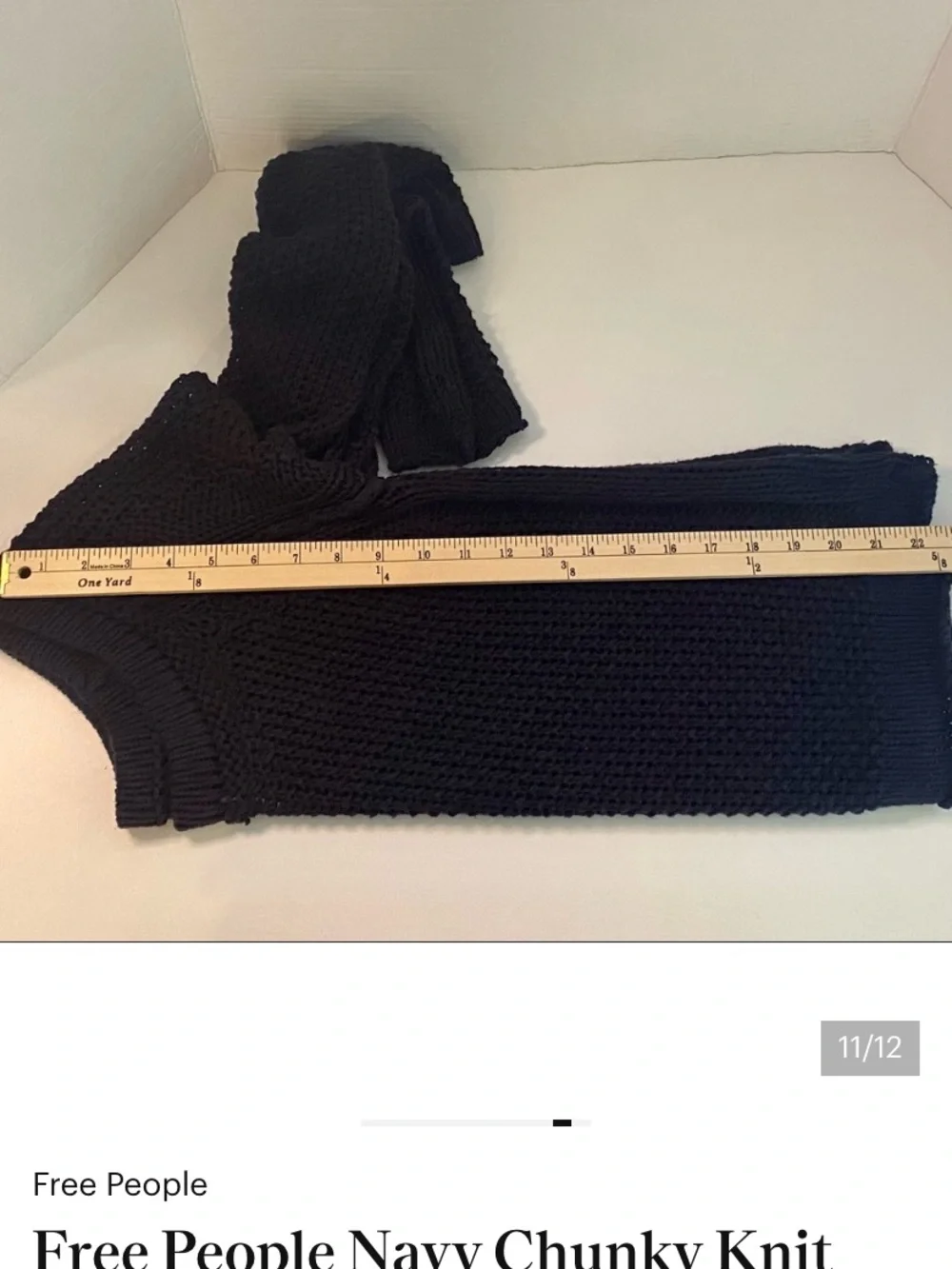 Free People Navy Chunky Knit Long Sleeve Sweater Open Stitch Small